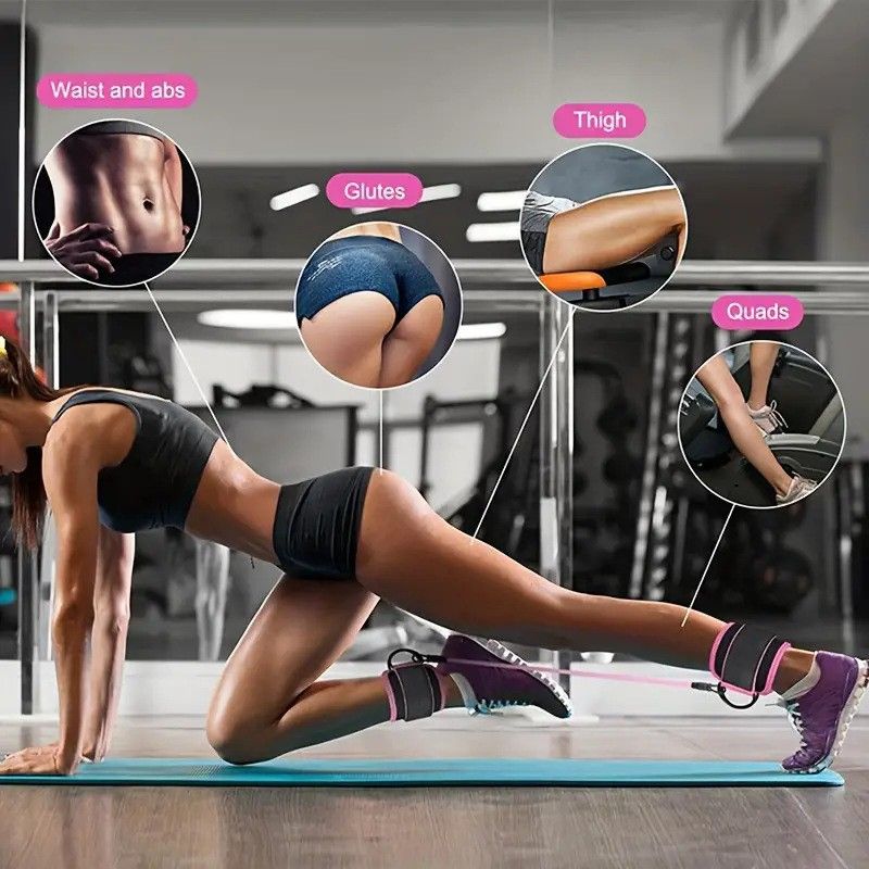 Pink 120LBS Total Ankle Resistance Bands Training Set with Cuffs and Carry Bag - Adjustable Leg and Glute Workout Trainer for Yoga Fitness Speed Agility Strength Training 9 Piece Kit