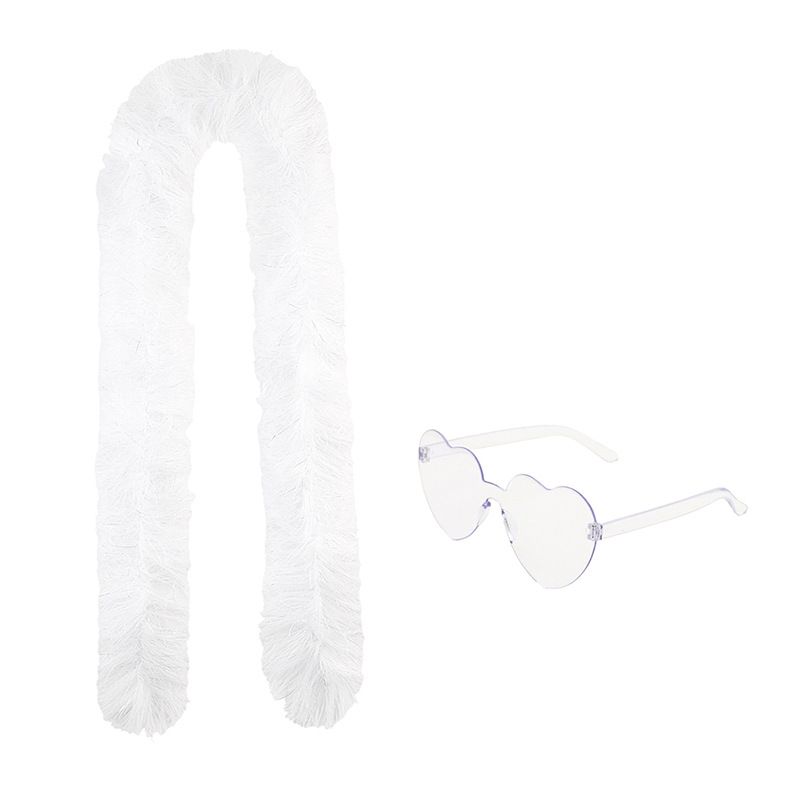 6PCS Festival Party Costume Accessories Set : Heart Shaped Sunglasses and 1.5M Feather Boas - White & Dark Purple & Dark Blue Carnival Dress Up Kit, Colour Coordinated Fun Props for Events Celebrations and Photo Booths