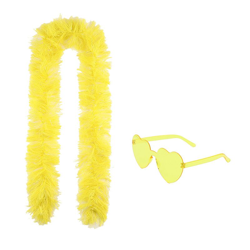 6PCS Festival Party Costume Accessories Set : Heart Shaped Sunglasses and 1.5M Feather Boas - Yellow & Green & Blue Carnival Dress Up Kit, Colour Coordinated Fun Props for Events Celebrations and Photo Booths