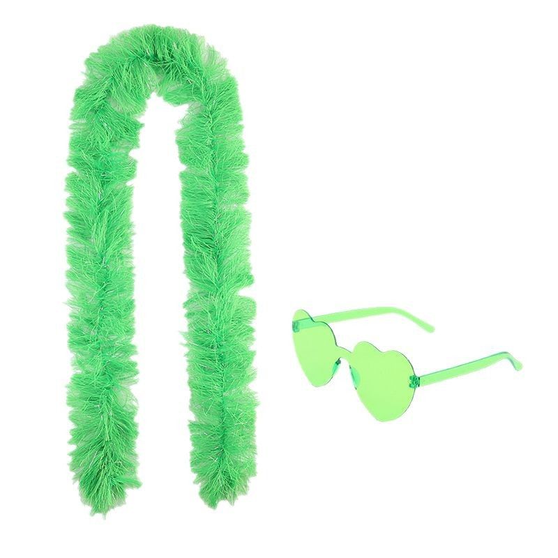 6PCS Festival Party Costume Accessories Set : Heart Shaped Sunglasses and 1.5M Feather Boas - Yellow & Green & Blue Carnival Dress Up Kit, Colour Coordinated Fun Props for Events Celebrations and Photo Booths