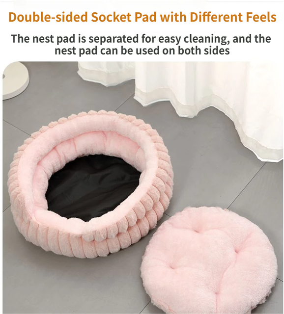 Coffee Plush Round Pet Bed with Gap Entry & Removable Cushion S Size - Thickened Warm Anti Slip Cats and Dogs Donut Nest for All Seasons, Cozy and Soft Sleeping Bed for Home Use, XL Size 70*70*20CM