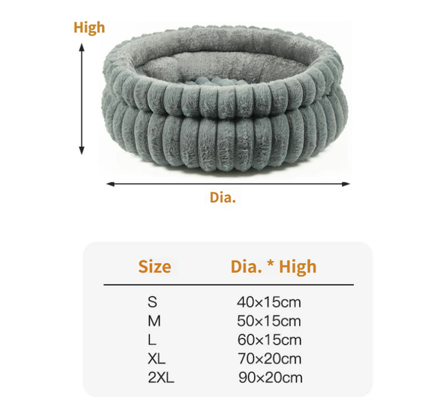 Grey Plush Round Pet Bed with Gap Entry & Removable Cushion S Size - Thickened Warm Anti Slip Cats and Dogs Donut Nest for All Seasons, Cozy and Soft Sleeping Bed for Home Use, L Size 60*60*15CM
