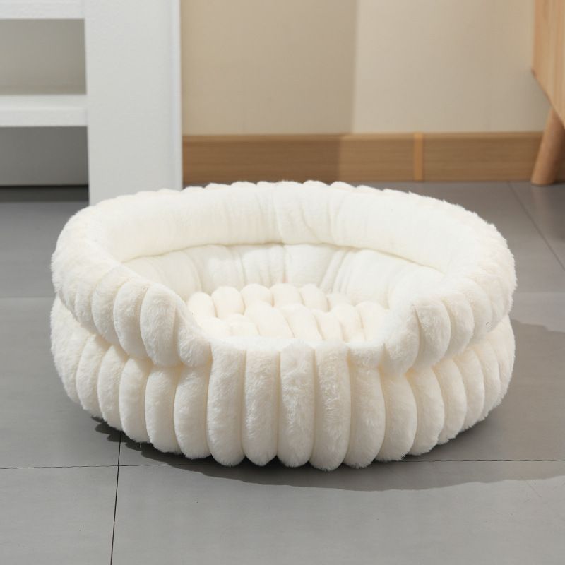 White Plush Round Pet Bed with Gap Entry & Removable Cushion S Size - Thickened Warm Anti Slip Cats and Dogs Donut Nest for All Seasons, Cozy and Soft Sleeping Bed for Home Use, XL Size 70*70*20CM