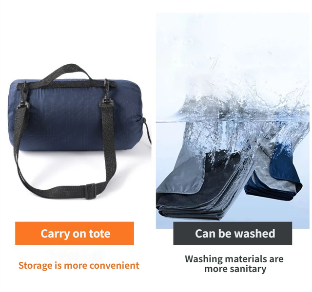 2-in-1 Winter Camping Warmth Kit with Carry Bag: 210 * 75cm Blue Portable Waterproof Warm Sleeping Bag and 200 * 140cm Large Black Double Layer Waterproof Fleece Camping Blanket for Hiking Travel Indoor Outdoor Use