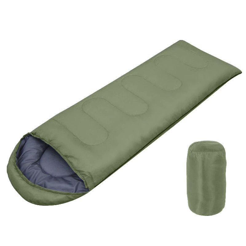 2-in-1 Winter Camping Warmth Kit with Carry Bag: 210 * 75cm Green Portable Waterproof Warm Sleeping Bag and 200 * 140cm Large Black Double Layer Waterproof Fleece Camping Blanket for Hiking Travel Indoor Outdoor Use