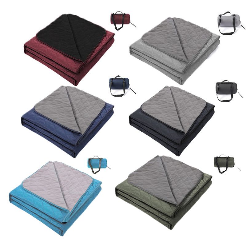 200 x 140cm Navy Blue Large Double Layer Waterproof Thick Fleece Camping Blanket Picnic Mat, Portable Travel Ground Mat with Shoulder Carry Bag for Hiking Travel Indoor Outdoor Use