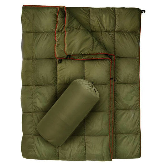 200x140cm Green Large Outdoor Camping Down Cotton Wearable Warmth Blanket, Quilted Poncho Shawl Throw with Storage Bag, Lightweight Warm Camping Quilt for Camping Travel Home Use