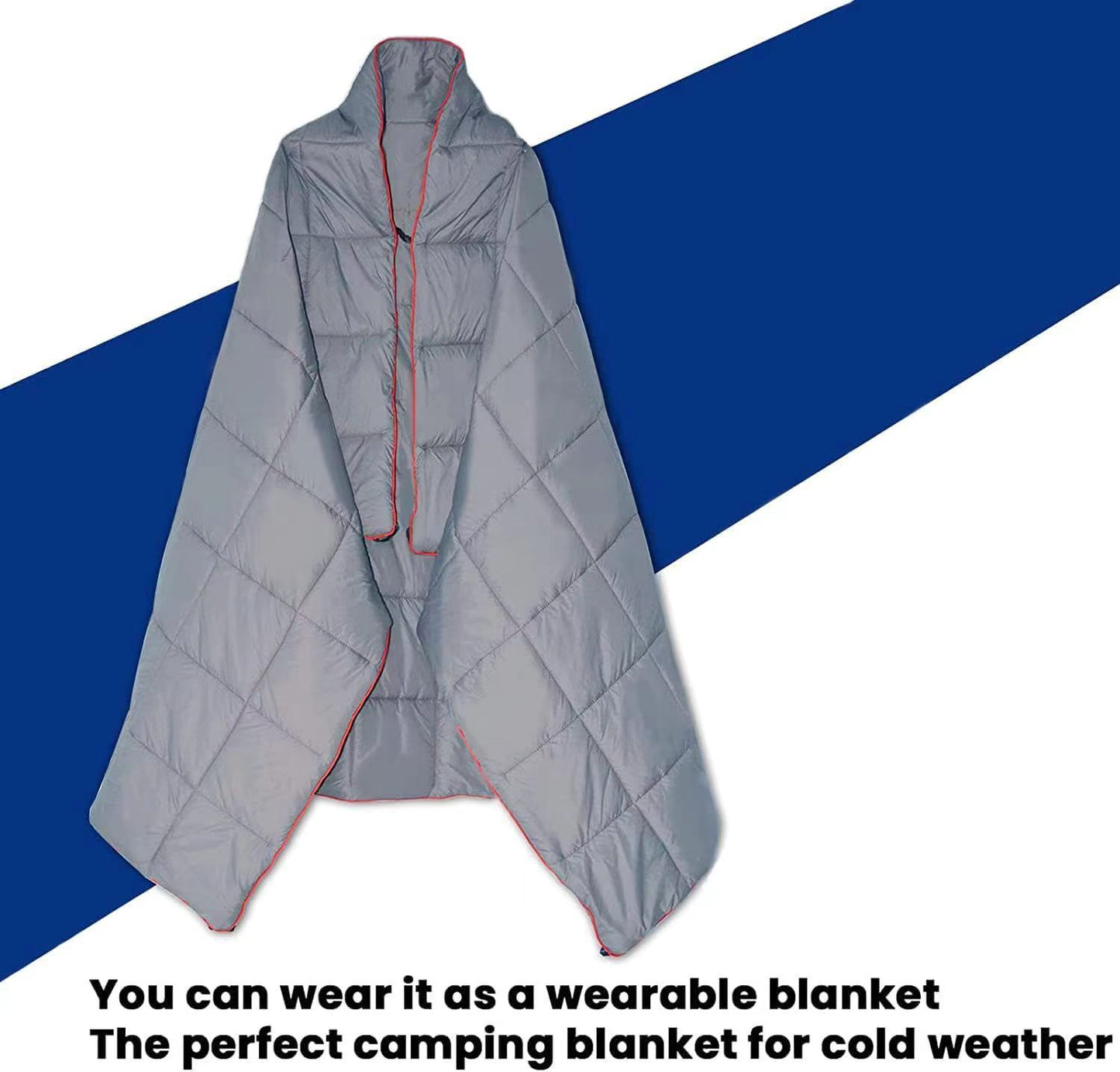 200x140cm Grey Large Outdoor Camping Down Cotton Wearable Warmth Blanket, Quilted Poncho Shawl Throw with Storage Bag, Lightweight Warm Camping Quilt for Camping Travel Home Use