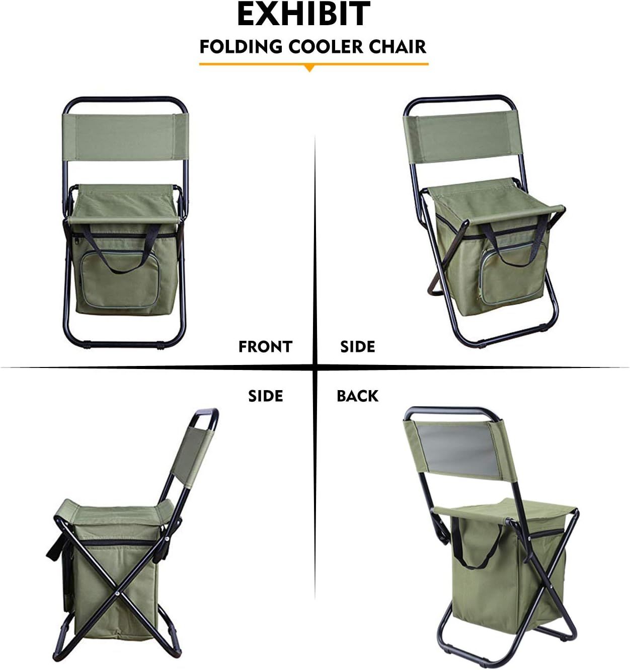 3-in-1 Blue Large Portable Folding Camping Chair with Zippered Cooler Bag and 35*35cm Thick Plush Seat Cushion, Outdoor Fishing and Picnic Stool with Backrest and 25 *27 *18.5cm Insulated Storage Pocket