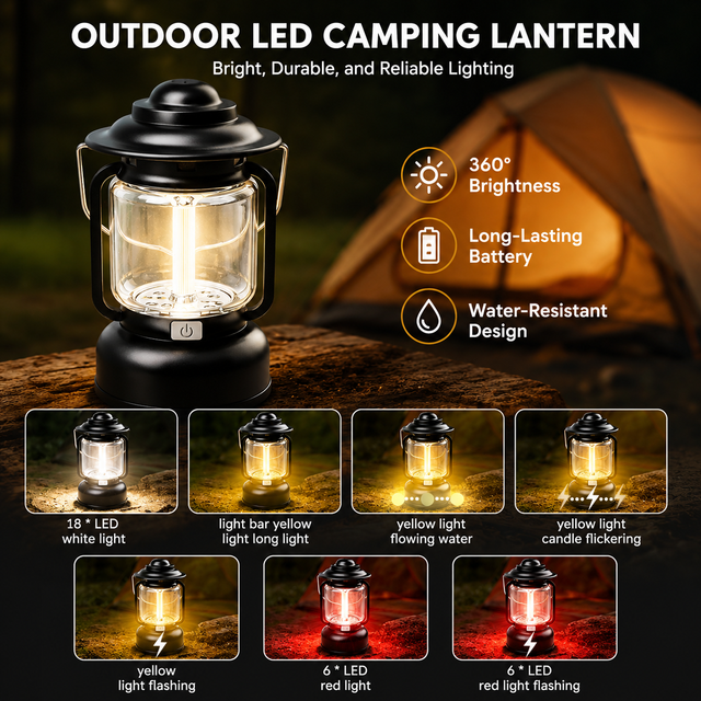 2PCS Silver and Grey Vintage LED Outdoor Camping Lantern with Warm Ambient Light - 7 Lighting Modes, 24H Long Runtime, USB-C Rechargeable, Stepless Dimming and Hanging Tent Light
