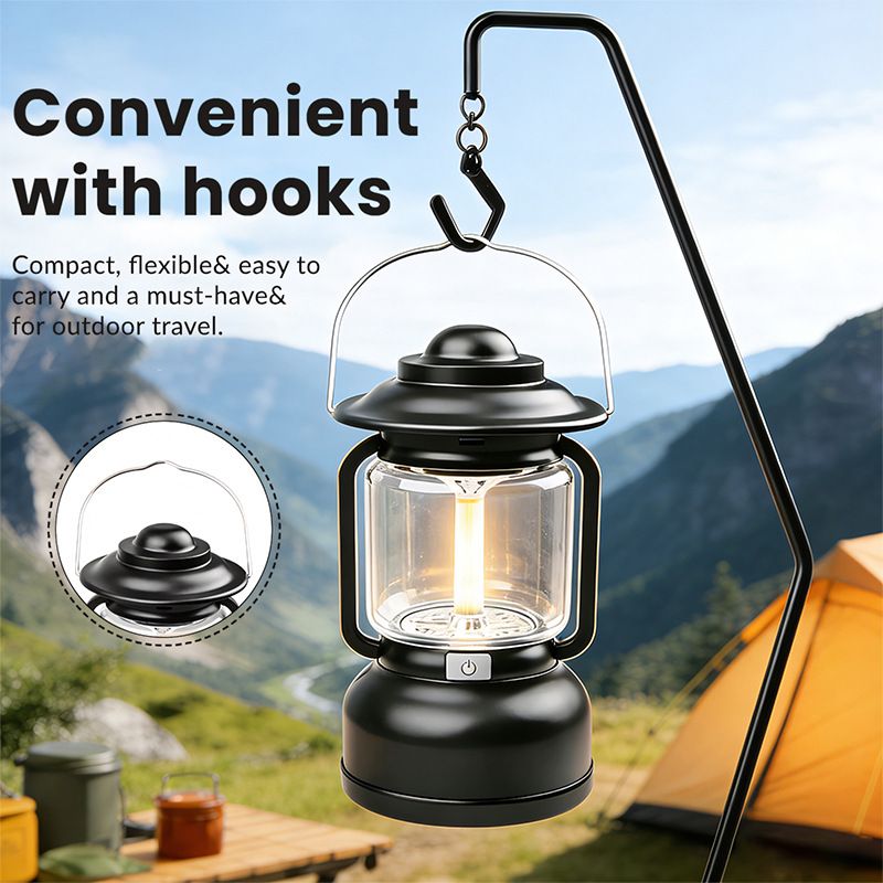 2PCS Red Vintage LED Outdoor Camping Lantern with Warm Ambient Light - 7 Lighting Modes, 24H Long Runtime, USB-C Rechargeable, Stepless Dimming and Hanging Tent Light