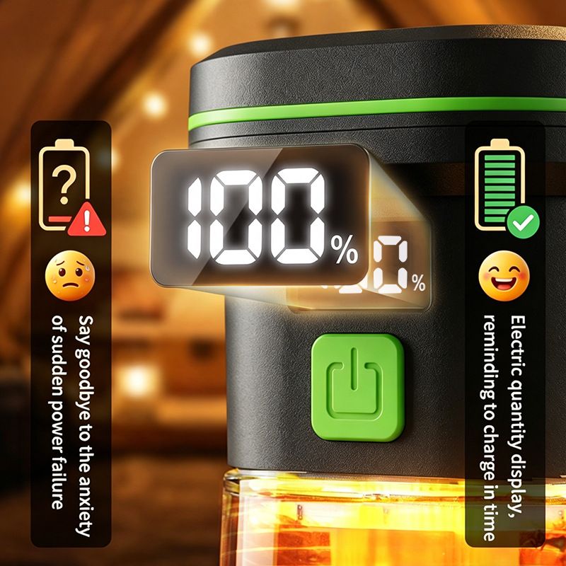 2PCS LY27 Black and Green Compact LED Camping Lantern with Spotlight and Ambient Light, USB-C Rechargeable Outdoor Emergency Tent Light - Digital Battery Display, 7 Lighting Modes, 100m Beam Range & Hanging Hook