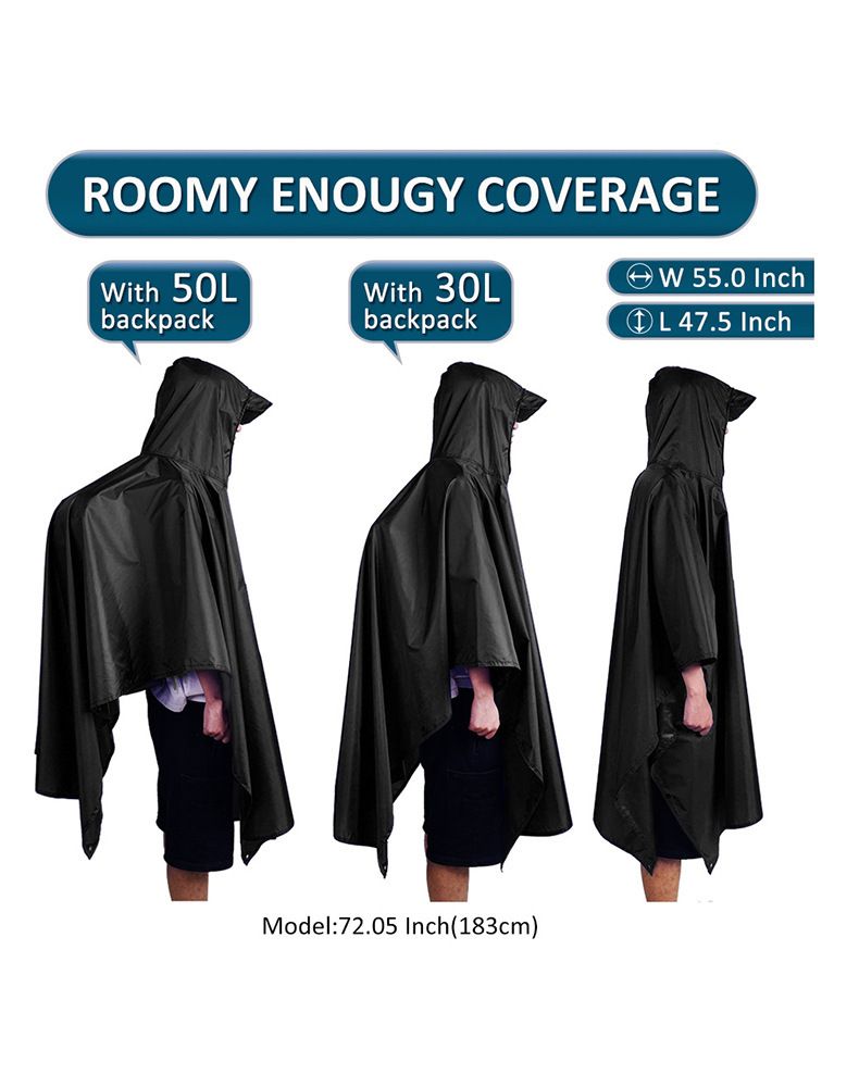 3-in-1 Blue Camping Rain Poncho / Outdoor Shelter Tarp / Ground Sheet (82.7 x 55 inch) with 2 Pairs Rain Shoe Covers - Large Backpack Coverage, Drawstring Hood and Carry Bag for Hiking Trekking Cycling Use