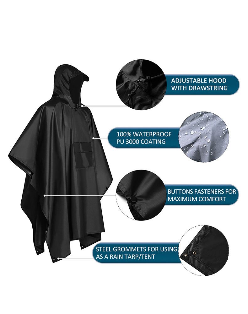 3-in-1 Brown Camping Rain Poncho / Outdoor Shelter Tarp / Ground Sheet (82.7 x 55 inch) with 2 Pairs Rain Shoe Covers - Large Backpack Coverage, Drawstring Hood and Carry Bag for Hiking Trekking Cycling Use