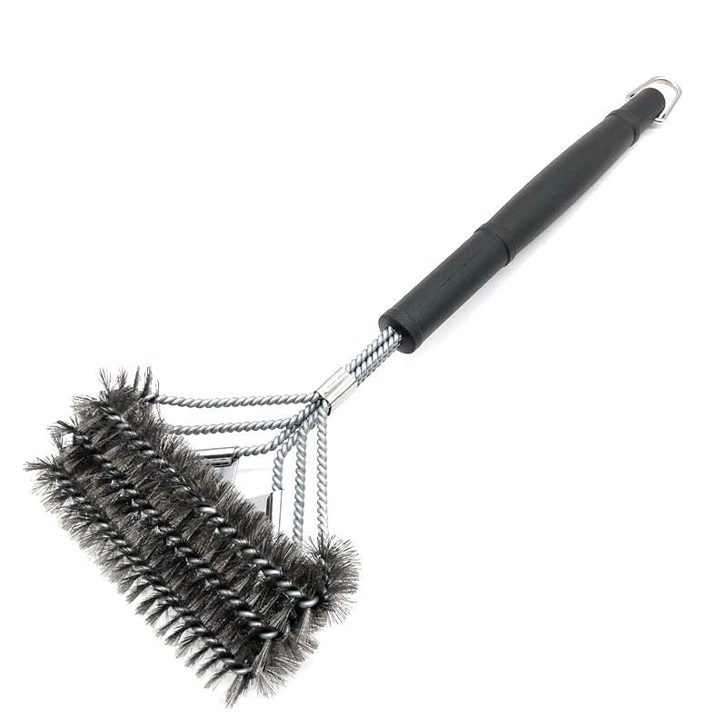 3-Row Heavy Duty BBQ Wire Grill Cleaning Brush with Scraper, Barbecue Grill Grate Cleaner for Gas Charcoal Smokers and Outdoor BBQ Use