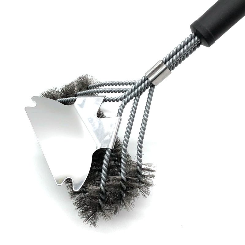 3-Row Heavy Duty BBQ Wire Grill Cleaning Brush with Scraper, Barbecue Grill Grate Cleaner for Gas Charcoal Smokers and Outdoor BBQ Use