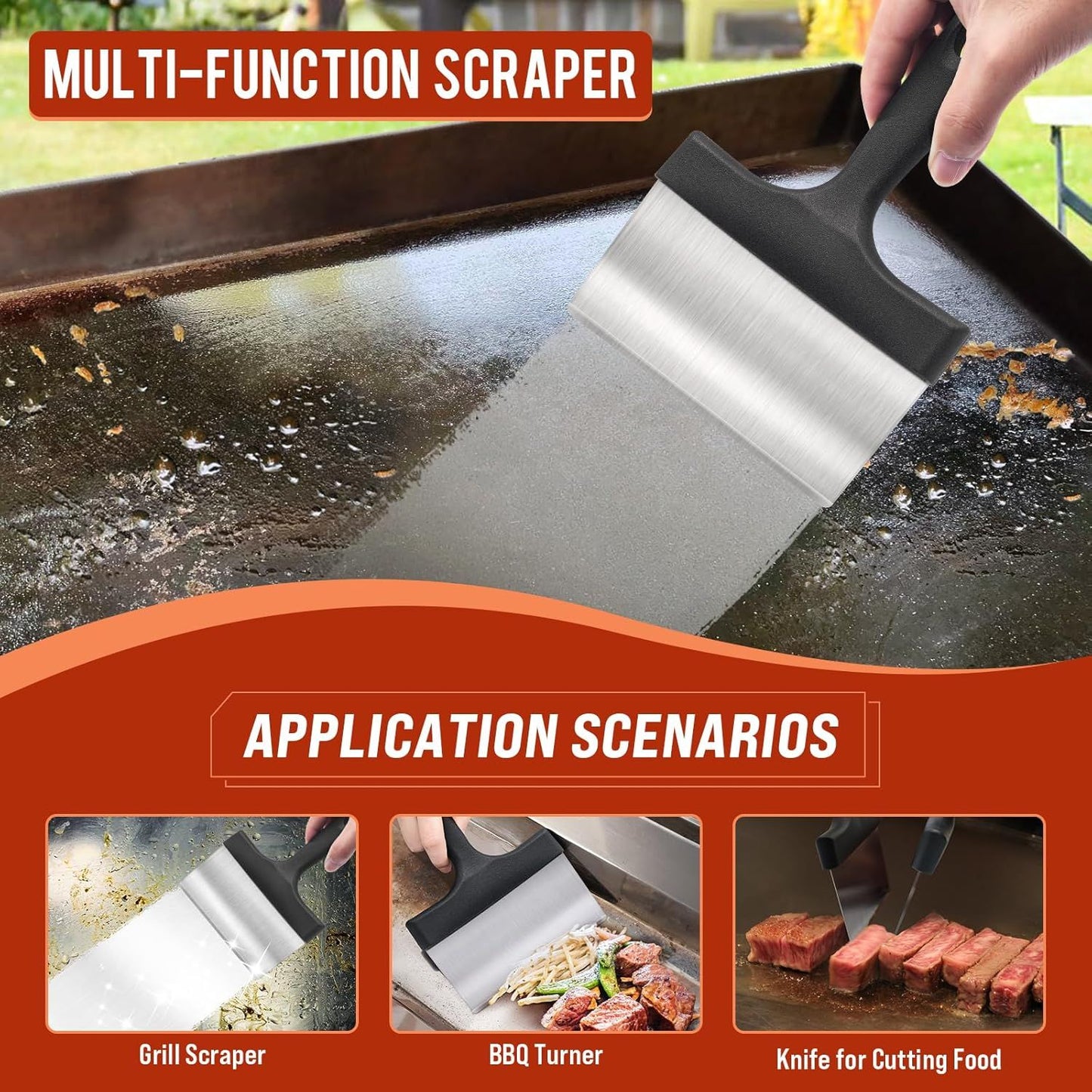 10-Piece BBQ Grill Cleaning Kit - Grill Scraper, 3 Cleaning Blocks & 4 Nylon Scouring Pads and 2 Ergonomic Handles for Flat Top Grills, Griddles and Outdoor Cooking Surfaces