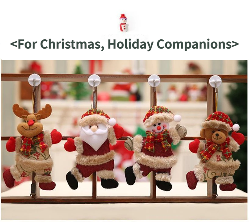 4-Piece Christmas Hanging Plush Ornaments Set - Grey Santa Claus, Snowman, Reindeer & Bear Tree Decor, Christmas in July, Winter Christmas, Yulefest, Secret Santa Gift