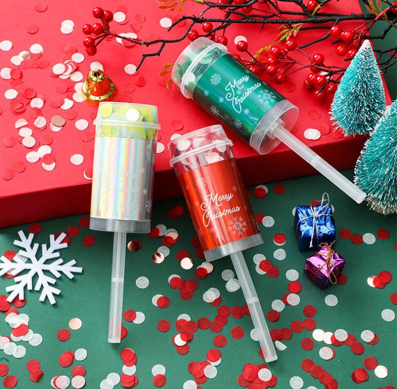 8PCS Red Christmas Push Pop Confetti Cannon, Reusable Hand Push Party Popper for Christmas Eve, Holiday Celebrations and Festive Events