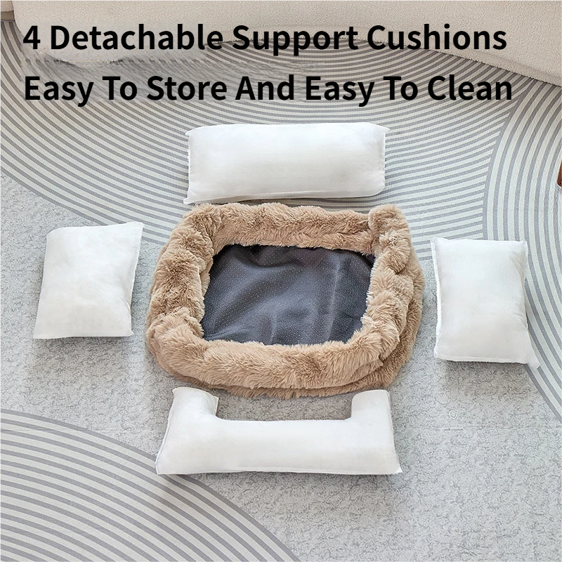 Brown Bubble Plush Pet Sofa Bed with Removable Cushion S Size 60*45*23CM – Ultra-Soft Winter Thickened Warm Pet Nest with Raised Bolster Edges, Washable Plush Cover and Non-Slip Base, Cozy and Soft Sleeping Space for Dog & Cat Home Use