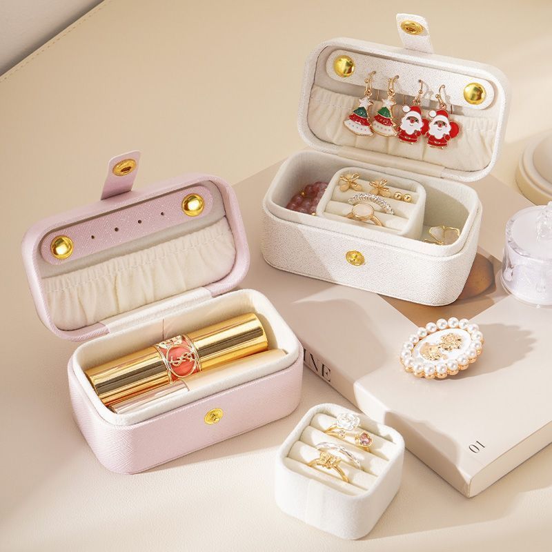 White Waterproof PU Leather Jewelry Travel Case with Removable Ring Tray, Portable Mini Jewelry Organizer Box for Rings Earrings Necklaces Lipstick