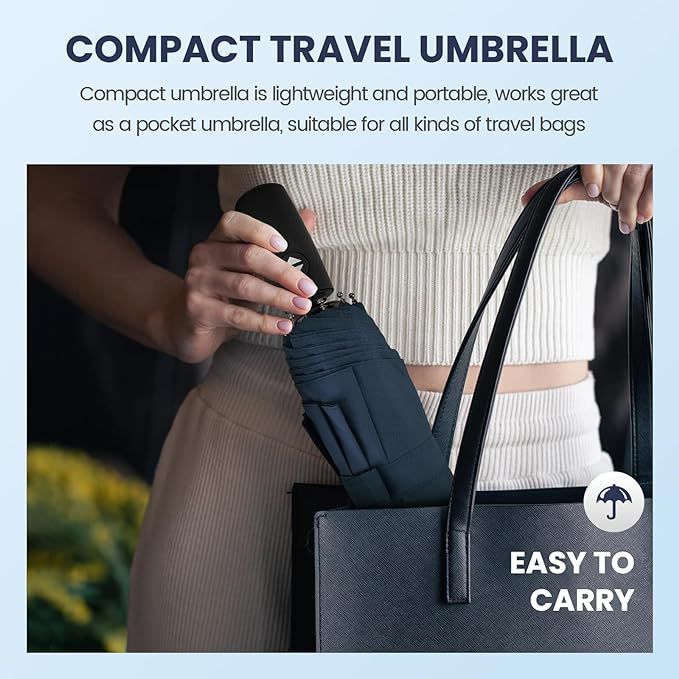 46 inch Wine Red Windproof Automatic Travel Folding Umbrella and Black Absorbent Hanging Storage Pouch Set – Compact 3-Fold Auto Open Close Umbrella wth Double Canopy and 10 Reinforced Ribs for Rain & Sun Outdoor Use