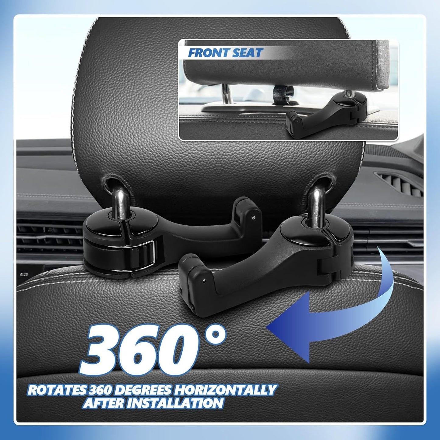 Black and Blue Foldable 4-Zone Car Insulated Drink Carrier Bag Bonus 2 Pack Mutifunctional Headrest Hook Phone Holders, No-Spill Car Cup Holder Organizer and Back Seat Mobile Phone Mount Travel Set for Most Water Bottles