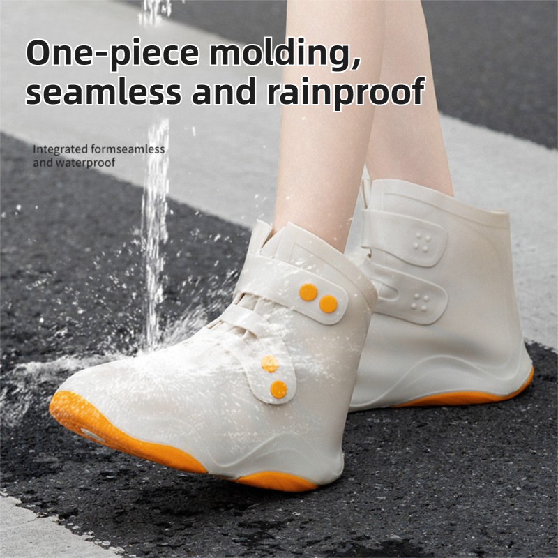Thickened Waterproof Silicone Rain Shoe Covers with Adjustable Double Buckle Closure, Durable Non-Slip Reusable Overshoes for Men and Women Hiking Camping Daily Use, Grey White Blocking, 2XL Size (EU 43-45)
