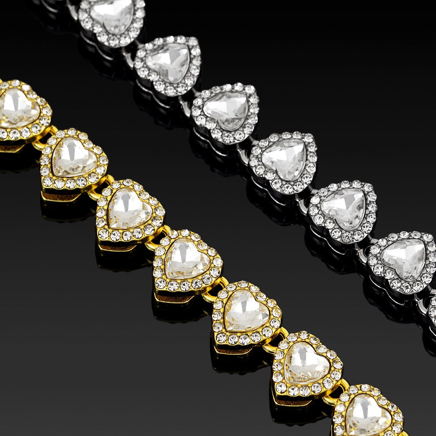 Silver-Plated Heart Rhinestone Cuban Link 20 inch Tennis Necklace and 8 inch Tennis Bracelet Set for Women, Crystal Heart Chain Fashion Jewelry Accessories with Gift Box