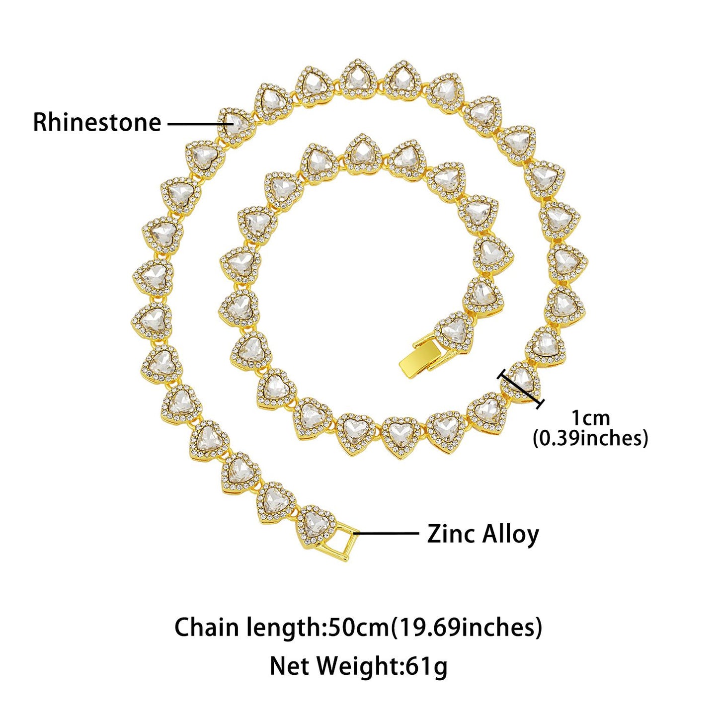 Silver-Plated Heart Rhinestone Cuban Link 20 inch Tennis Necklace and 8 inch Tennis Bracelet Set for Women, Crystal Heart Chain Fashion Jewelry Accessories with Gift Box