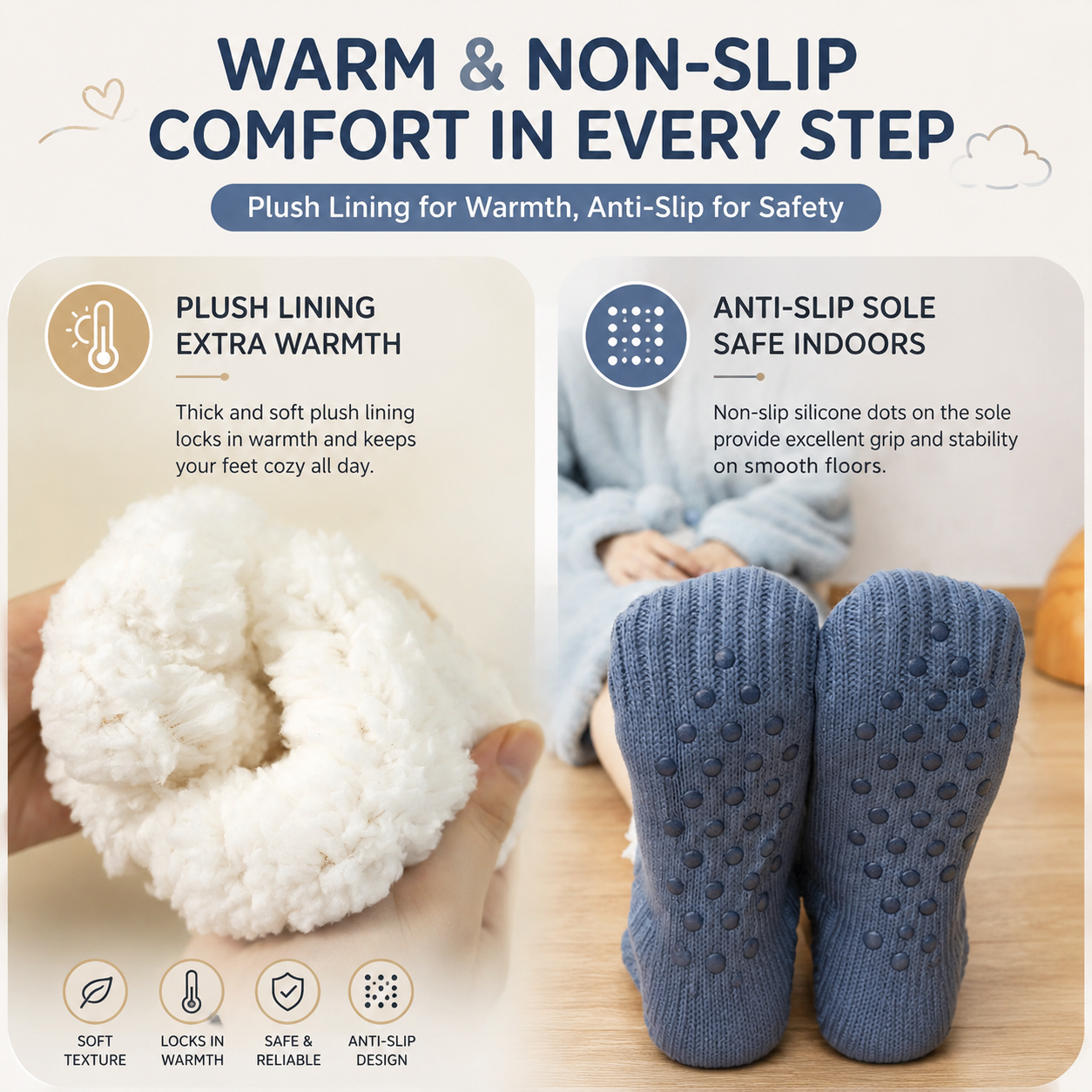 Winter Cozy Warm Loungewear Gift Set – 170 × 200CM Dark Grey Flannel Fleece Wearable Blanket with Adjustable Sleeves Large Front Pocket and Back Velcro Closure, Free L Size Sherpa Fleece Cable Knit Anti-Slip Slipper Socks for Home Relaxation