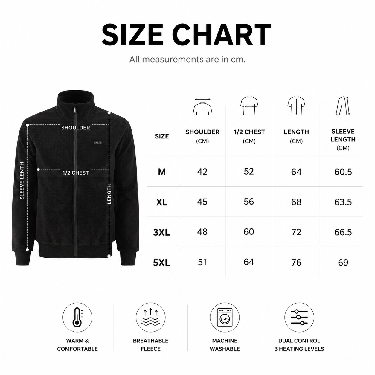 M Size Winter USB Heated Windproof Soft Fleece Warm Jacket for Men and Women – 8 Zones Graphene & Carbon Fiber Fast Heating Coat with Front & Back Dual-Control Button and 3 Level Heating, Washable Design, Muti Pockets, Ribbed Cuff & Stand Collar