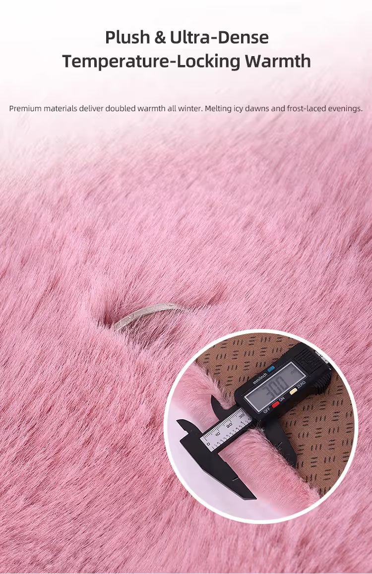 2-Piece Winter Warm Non-Slip Car Interior Comfort Combo with White Soft Bubble Fleece 3D Fluffy Car Seat Cushion and Black Plush Steering Wheel Cover, Universal Dia 38CM