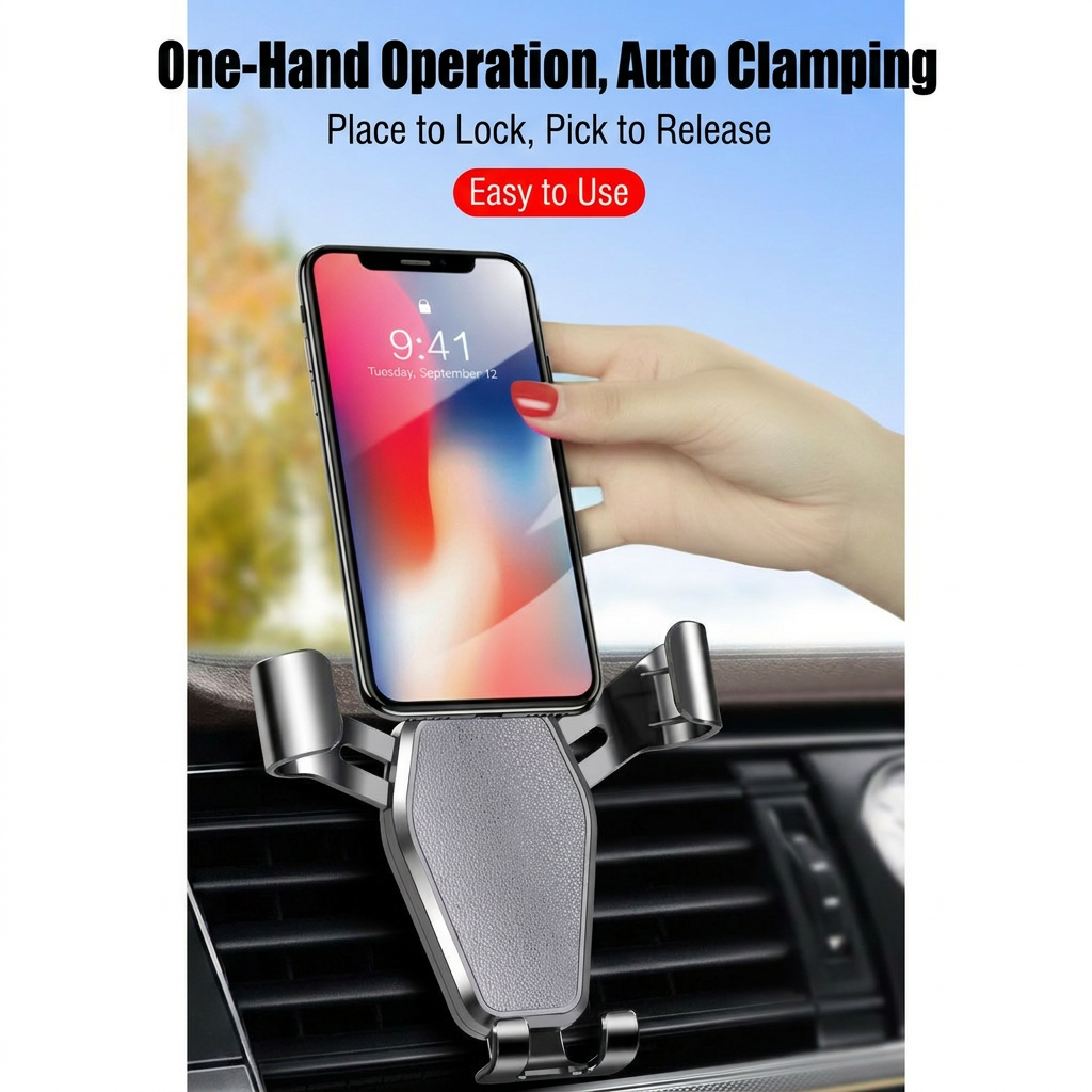 2-Piece Winter Car Safety & Comfort Driving Set with Car Air Vent Gravity Phone Holder and Warm Five-Finger Touchscreen Gloves – One Hand Auto Grip, Triangle Stability & Gravity Locking, All-Season Esports Conductive Touchscreen Gloves