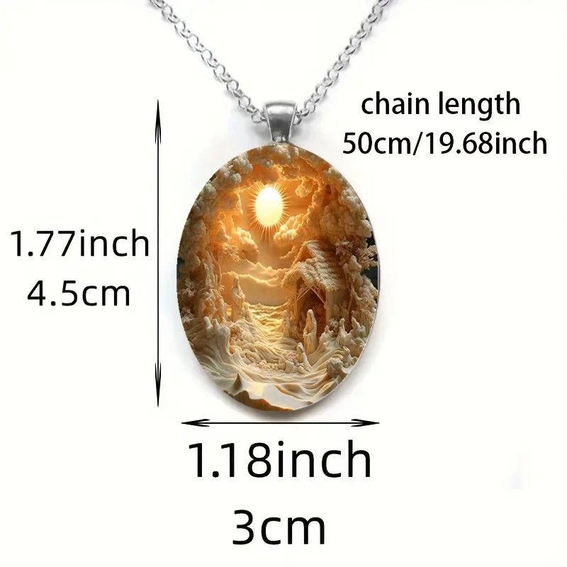 3D Nativity Scene Black Pendant Necklace & Keyring Set with Gift Box – Christmas Glass Cabochon & Alloy Jewellery Combo for Men and Women