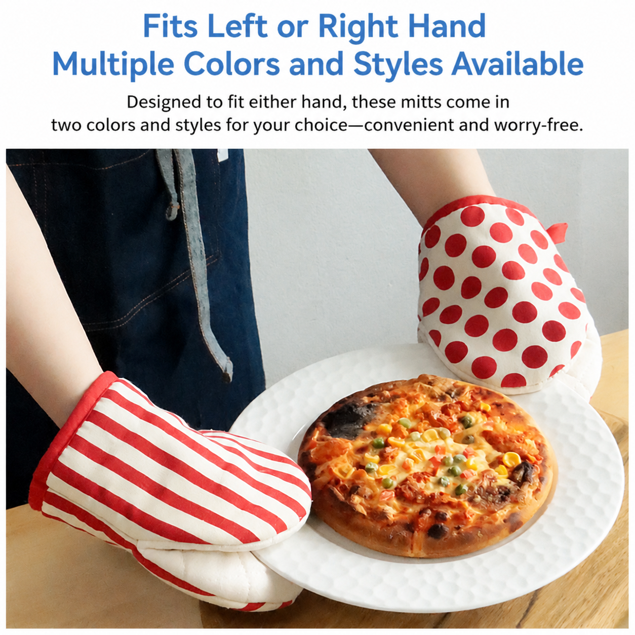 3-Piece Watermelon Inspired Kitchen Heat Resistant Set with 18cm & 30cm Round Cotton Rope Woven Trivets + 1 Pair Duckbill Oven Mitt - Foldable Table Protection Mats and Red Polka Dot Cooking Gloves, Perfect for Home Baking and Cooking Lover
