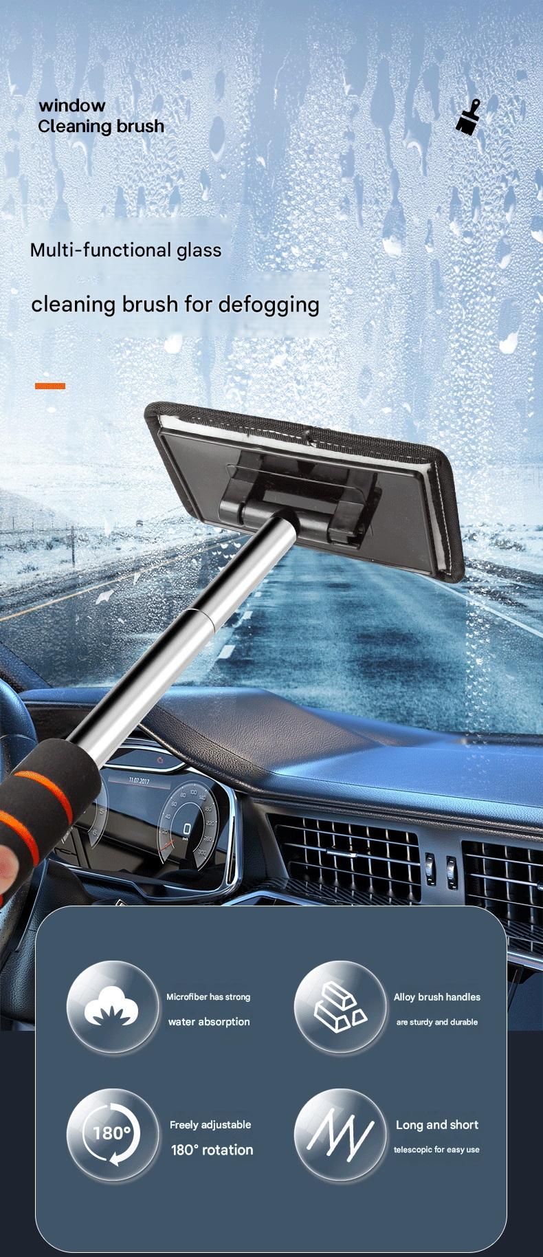 Black Telescopic Car Windshield Cleaning Brush with 3 Replacement Microfiber- Aluminium Alloy Extendable Handle, 180° Rotatable Microfibre Head, Anti-Fog & Streak-Free Glass Wiper for Car & Home Use, Soft Grip Foam Handle
