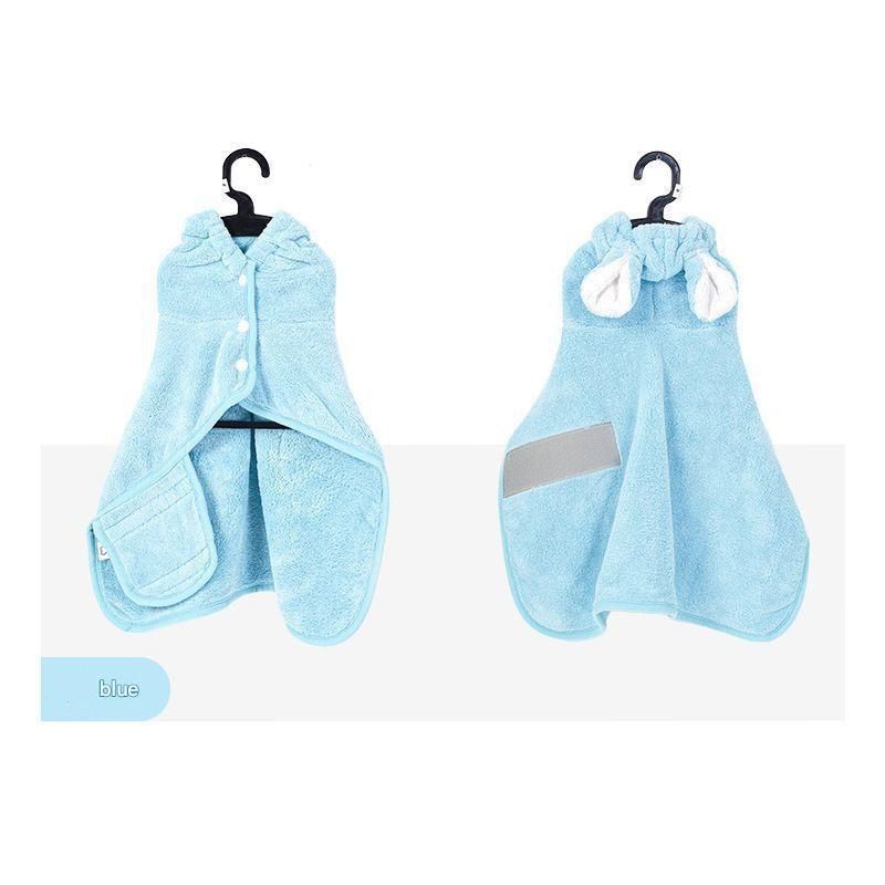 Blue XS size Pet Drying Robe with Hood - Quick Dry Coral Fleece Towel for Dogs and Cats, Super Absorbent Bathrobe with Cute Rabbit Ears, Adjustable Fit for All Sizes, Easy to Wear and Machine Washable