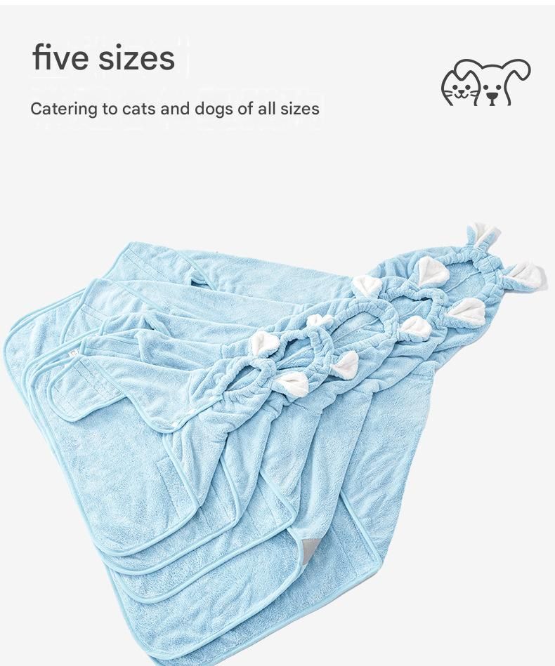 Blue S size Pet Drying Robe with Hood - Quick Dry Coral Fleece Towel for Dogs and Cats, Super Absorbent Bathrobe with Cute Rabbit Ears, Adjustable Fit for All Sizes, Easy to Wear and Machine Washable