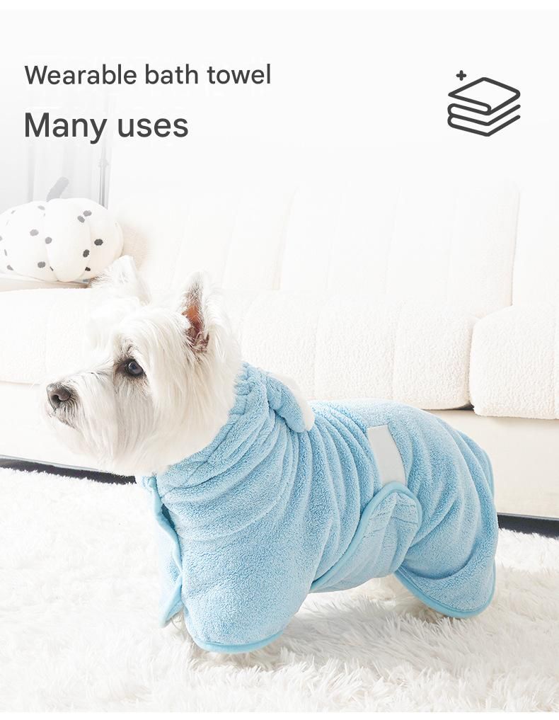 Pink M size Pet Drying Robe with Hood - Quick Dry Coral Fleece Towel for Dogs and Cats, Super Absorbent Bathrobe with Cute Rabbit Ears, Adjustable Fit for All Sizes, Easy to Wear and Machine Washable