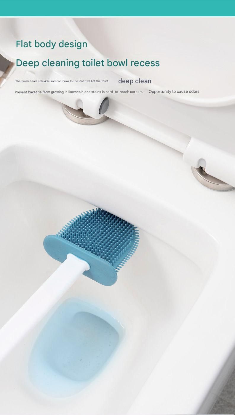 Blue Toilet Brush Set with Holder - 3-in-1 Wall Mounted Bathroom Cleaning Kit, TPR Soft Bristle & 360° Globe Brush, No-Drill Adhesive Base, Space Saving Design for Home, Apartment, Rental