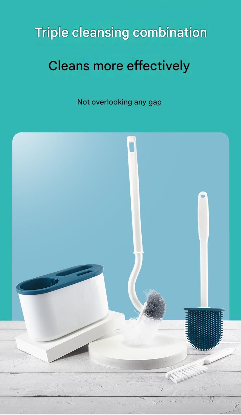 White Toilet Brush Set with Holder - 3-in-1 Wall Mounted Bathroom Cleaning Kit, TPR Soft Bristle & 360° Globe Brush, No-Drill Adhesive Base, Space Saving Design for Home, Apartment, Rental