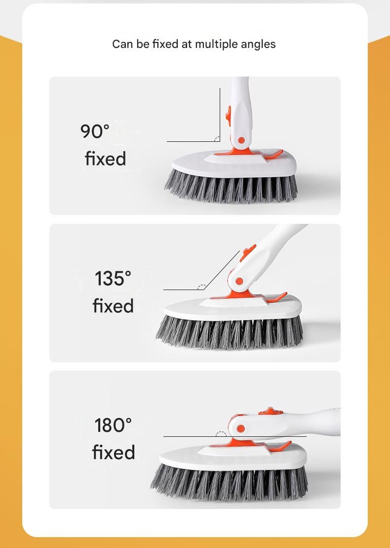 6-piece(Three-section pole+stiff brush+base plate+microfiber cloth + scouring pad+ squeegee) Long Handle Bathroom Floor Scrub Brush  - 180° Rotating Angle, Stainless Steel Pole, Corner Cleaning Design for Tiles, Grout, Bathtub, Shower - Heavy Duty Cleanin