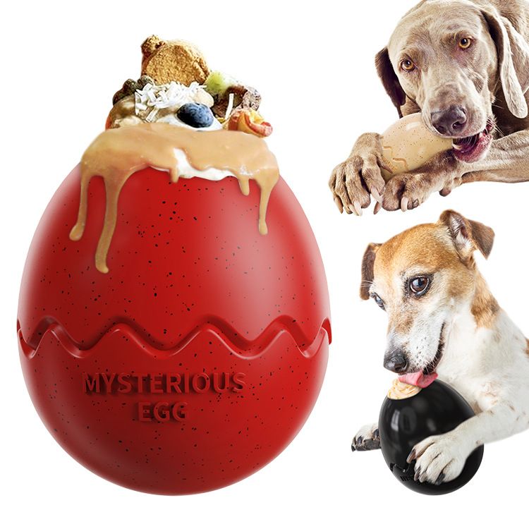 Black Dinosaur Egg Shaped Dog Slow Feeder Toy - Durable TPR Interactive Treat Dispenser for Mental Stimulation and Anxiety Relief - Perfect for Medium to Large Dogs