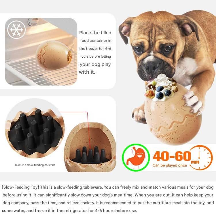Yellow Dinosaur Egg Shaped Dog Slow Feeder Toy - Durable TPR Interactive Treat Dispenser for Mental Stimulation and Anxiety Relief - Perfect for Medium to Large Dogs