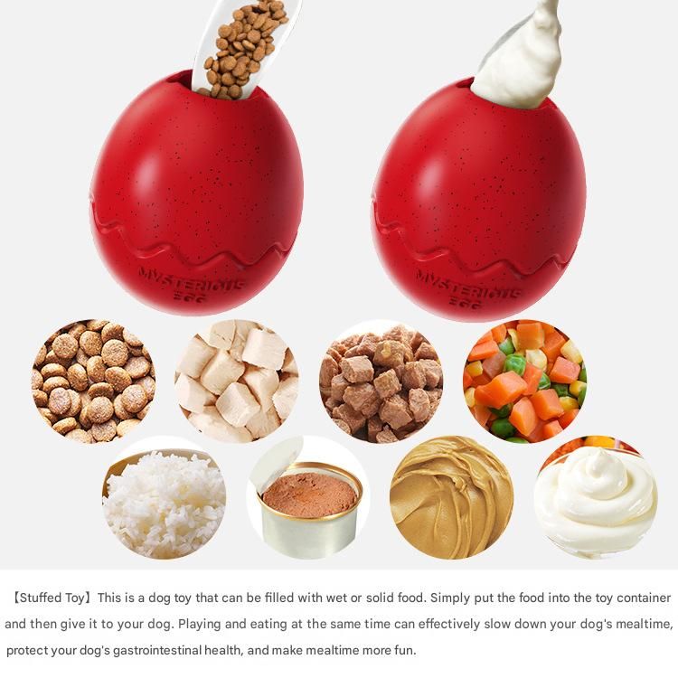2-piece Red Dinosaur Egg Dog Slow Feeder Toy Set with Cleaning Brush - TPR Interactive Treat Dispenser for Mental Stimulation, Anxiety Relief and Healthy Digestion - Includes Extendable Brush for Easy Cleaning
