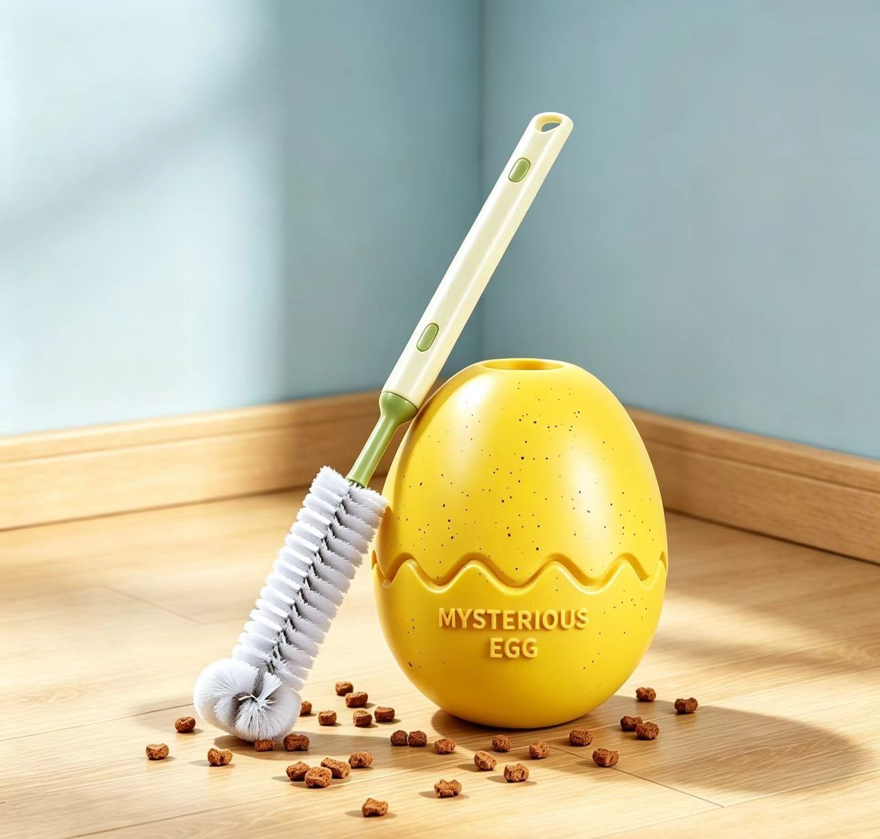 2-piece Yellow Dinosaur Egg Dog Slow Feeder Toy Set with Cleaning Brush - TPR Interactive Treat Dispenser for Mental Stimulation, Anxiety Relief and Healthy Digestion - Includes Extendable Brush for Easy Cleaning