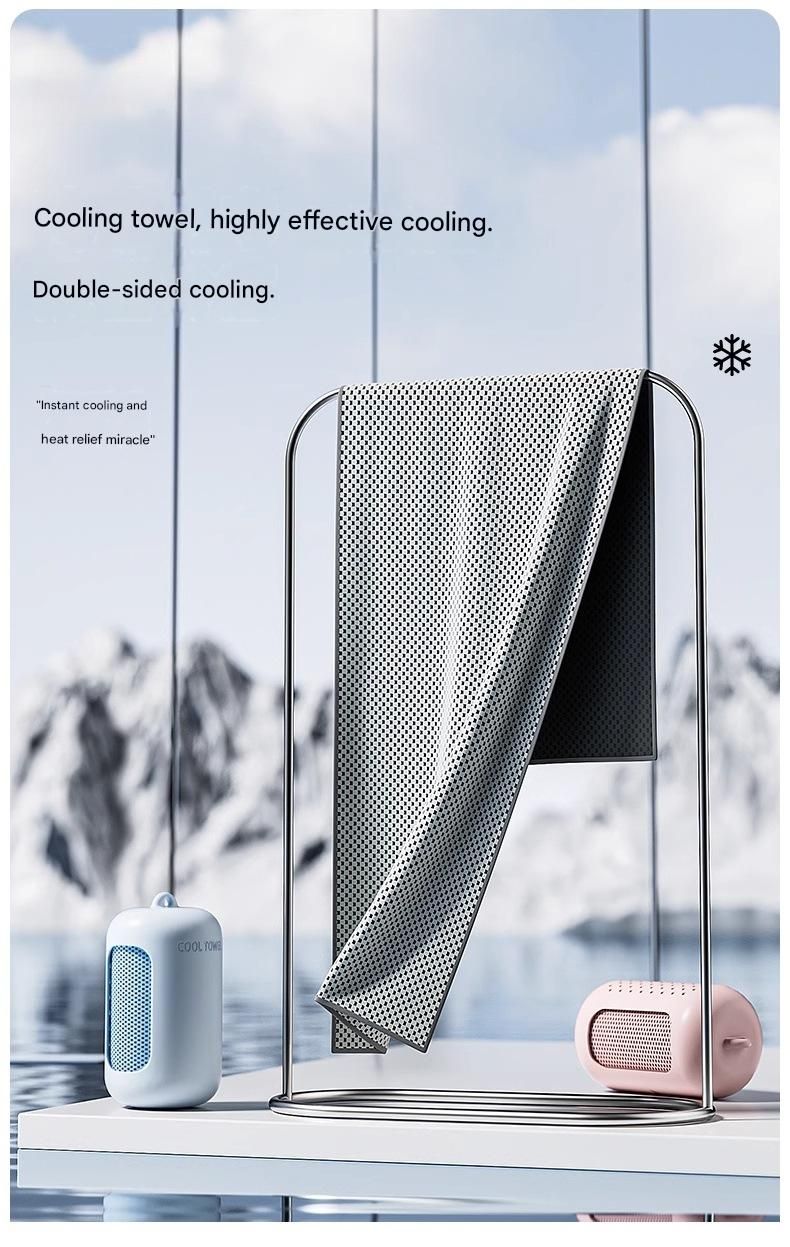 Light gray Cooling Towel with Silicone Case - Quick Dry Ice Towel for Sports, Gym, Running, Hiking, Breathable Microfiber Fabric with Instant Cooling Effect, Portable Lightweight Design