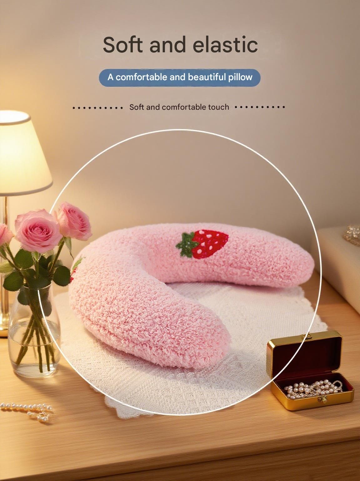 White Pet U-Shaped Pillow - Soft Teddy Velvet Neck Support Cushion for Dogs and Cats, Deep Sleep Aid with Embroidered Design, Lightweight and Comfortable Pet Bed Accessory