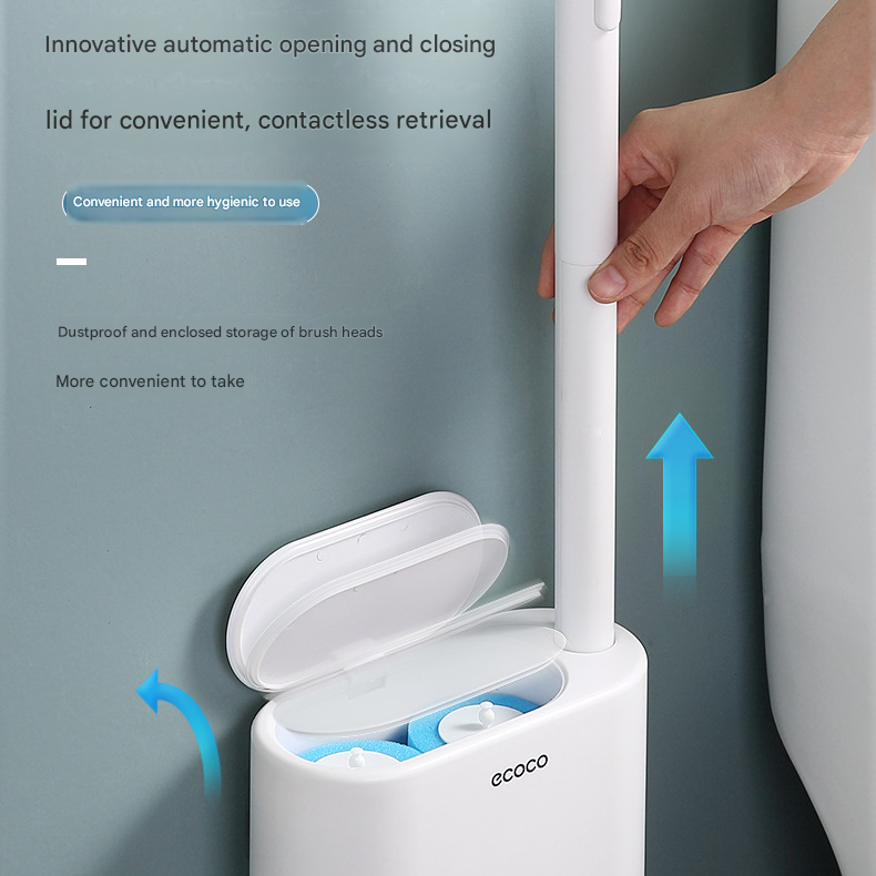 White and Black Disposable Toilet Brush with Wall Mount Holder set - No Touch Replacement System, 360 Degree Rotating Head with Built-in Cleaning Solution, Space Saving Bathroom Cleaner for Homes